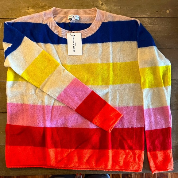 100% Cashmere striped crew neck sweater - Picture 1 of 4